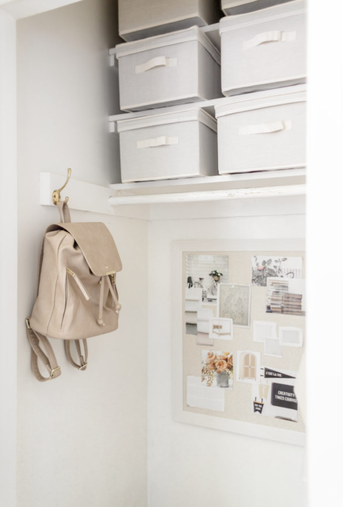 SMALL CLOSET MAKEOVER - Halfway Wholeistic; Click here to learn how to organize a small closet on Halfway Wholeistic! I’ve been meaning to tidy our closet. I couldn’t let the one year anniversary of our office renovation pass without tackling it. It's finished! I love organizational projects. It’s like a breath of fresh air knowing everything is neat and tidy, even behind closed doors! Small closet organization ideas bedroom. Small closet ideas bedroom space saving. Small closet design space saving.