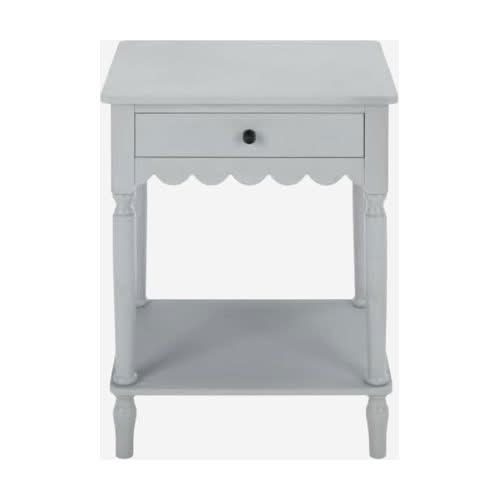 Gray scalloped nightstand with drawer and shelf