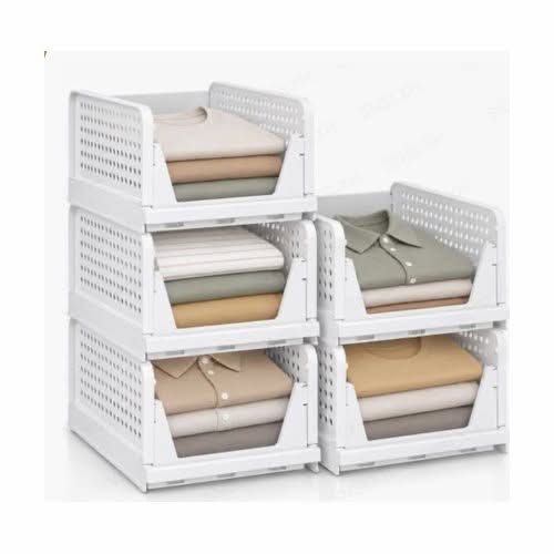 Stackable folding closet storage bins