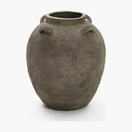 Rustic textured clay vase with handles